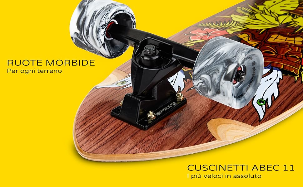Carver Ghettoblaster Surfskate - Roulements ABEC 11 - Planche 7 couches Acero Canadese & Teak - Idéal pour Pumping - Débutants Enfants & Adultes. 10 Roues Skate souples pour tous les terrains