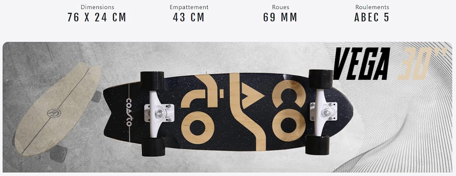 Surfskate Coasto polyvalent : skatepark, street, pumptrack, tout-terrain, cruiser avec trucks optimisés et deck pad transparent. 3 Surfskate Coasto polyvalent : skatepark, street, pumptrack, tout-terrain, cruiser avec trucks optimisés et deck pad transparent. – Image 3