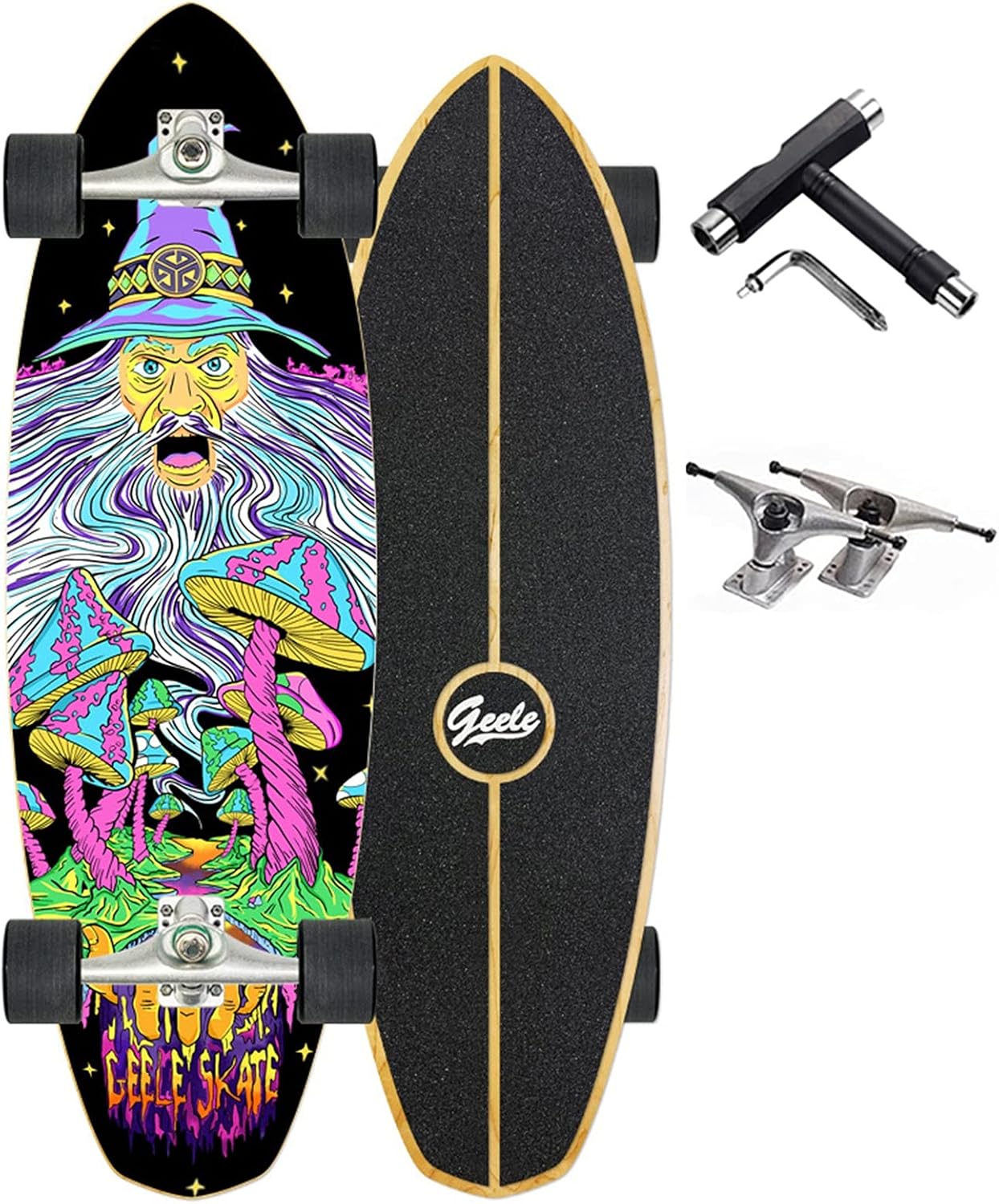 Cruiser Longboard 32" Pintail Surfskate avec Roulements ABEC-11, 8 Couches Érable, Outil en T, pour Adultes Débutants 1 Cruiser Longboard 32" Pintail Surfskate avec Roulements ABEC-11, 8 Couches Érable, Outil en T, pour Adultes Débutants